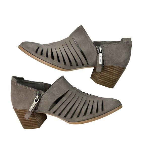 1. STATE Arnet Ankle Booties Size 6.5 M 37 Fog Gray Cut Out Block Heel Suede - Picture 2 of 13